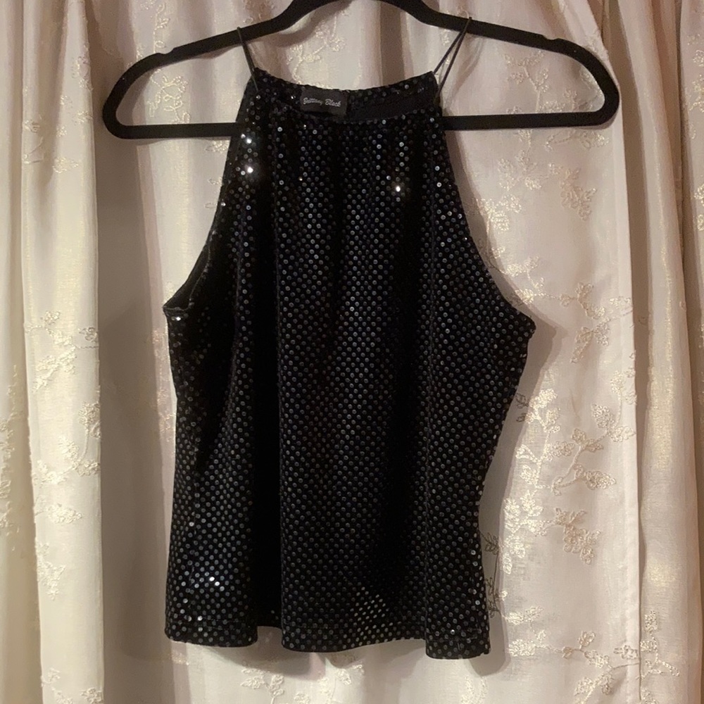 Black halter sequenced top